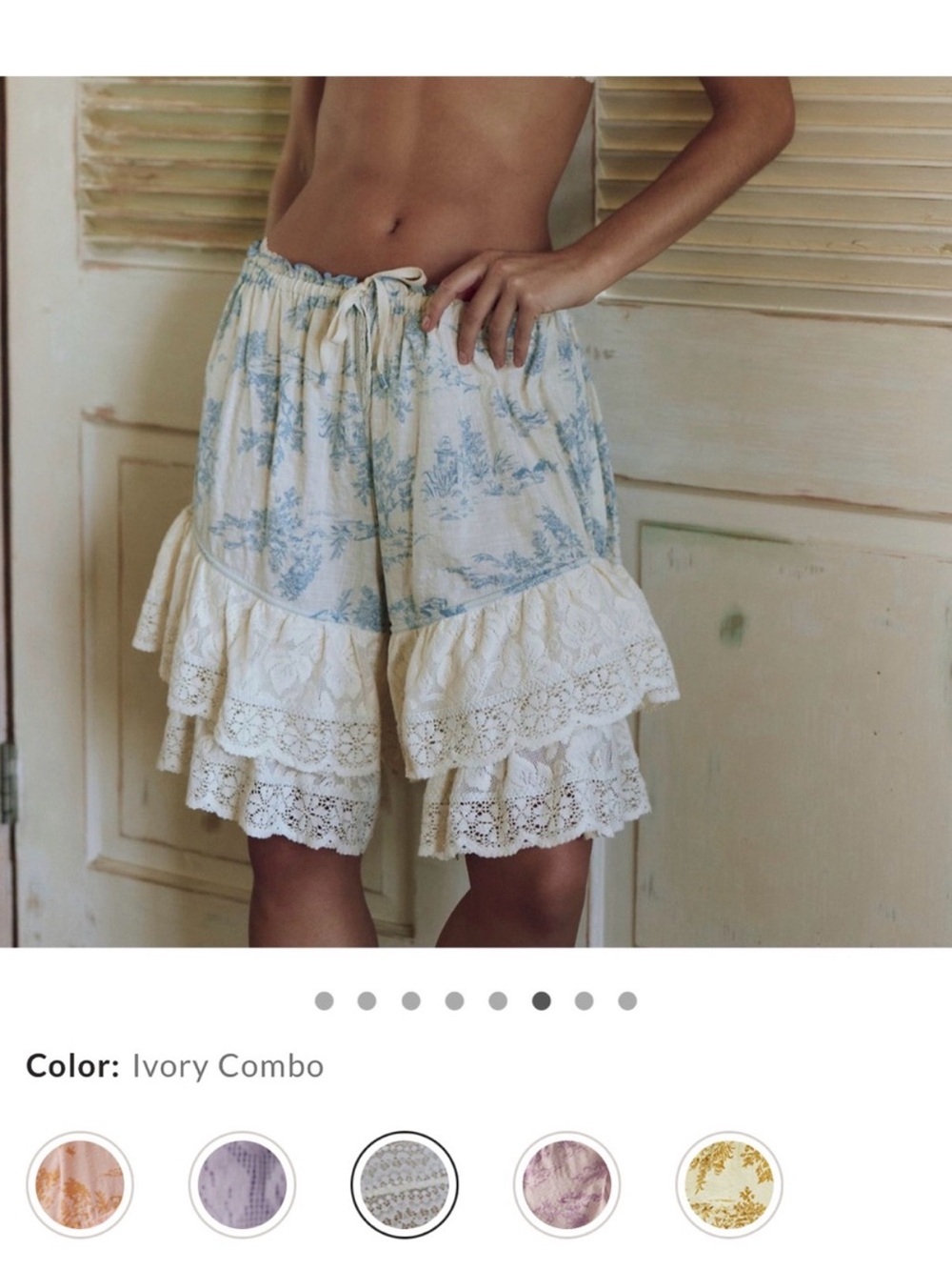 Free people Ivory and Light Blue Ruffled Lace Skort